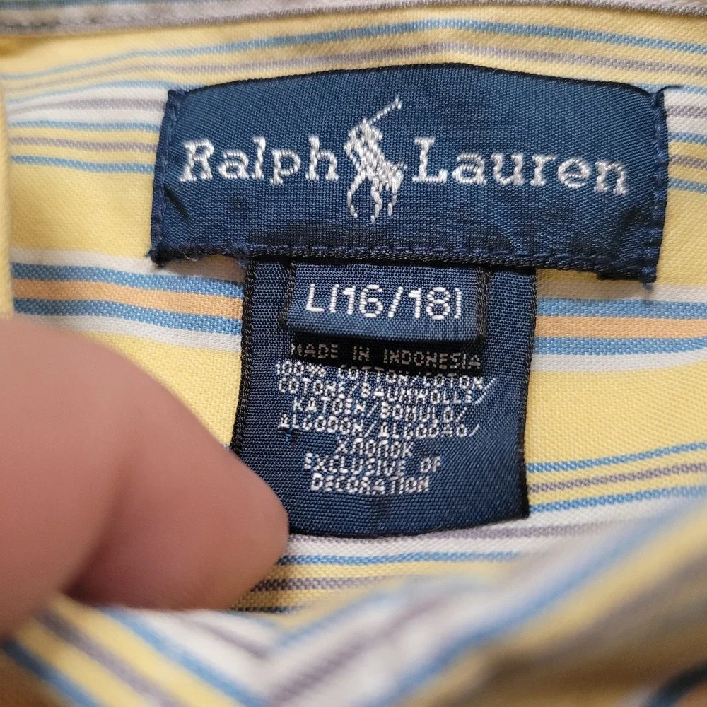 Ralph Lauren Shirt Boys L 16/18 Yellow Striped Button Down Long Sleeve Preppy